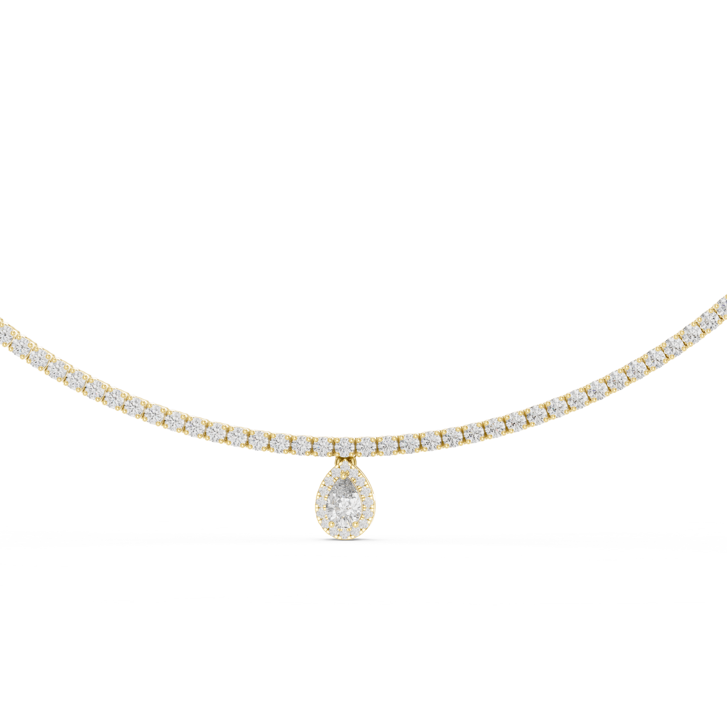 Double Line Diamond Necklace with Pear Drop Pendant – Rose Gold