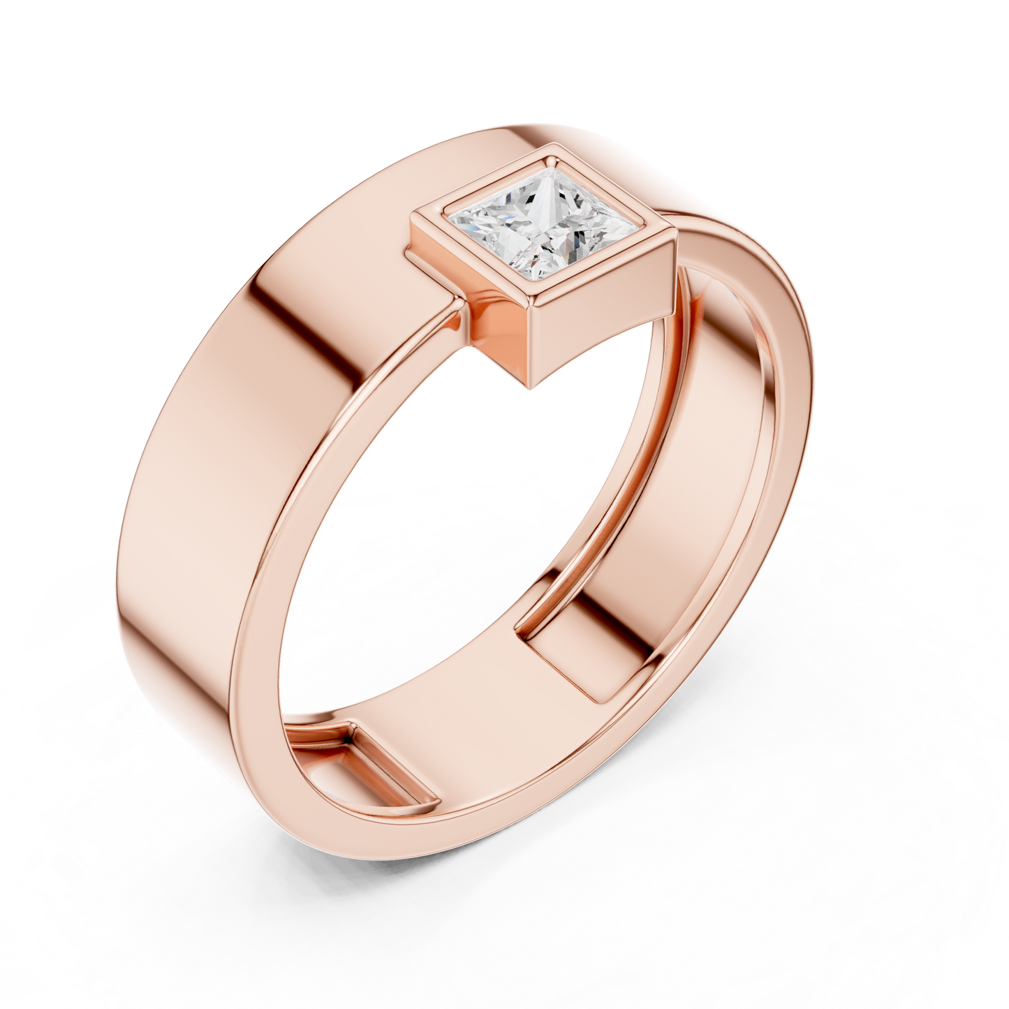 Men’s Bezel-Set Princess Cut Solitaire Ring | Modern Elegance