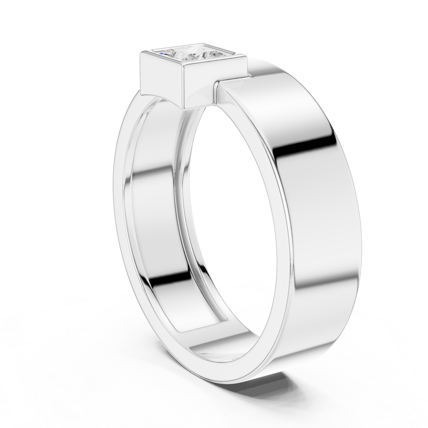 Men’s Bezel-Set Princess Cut Solitaire Ring | Modern Elegance