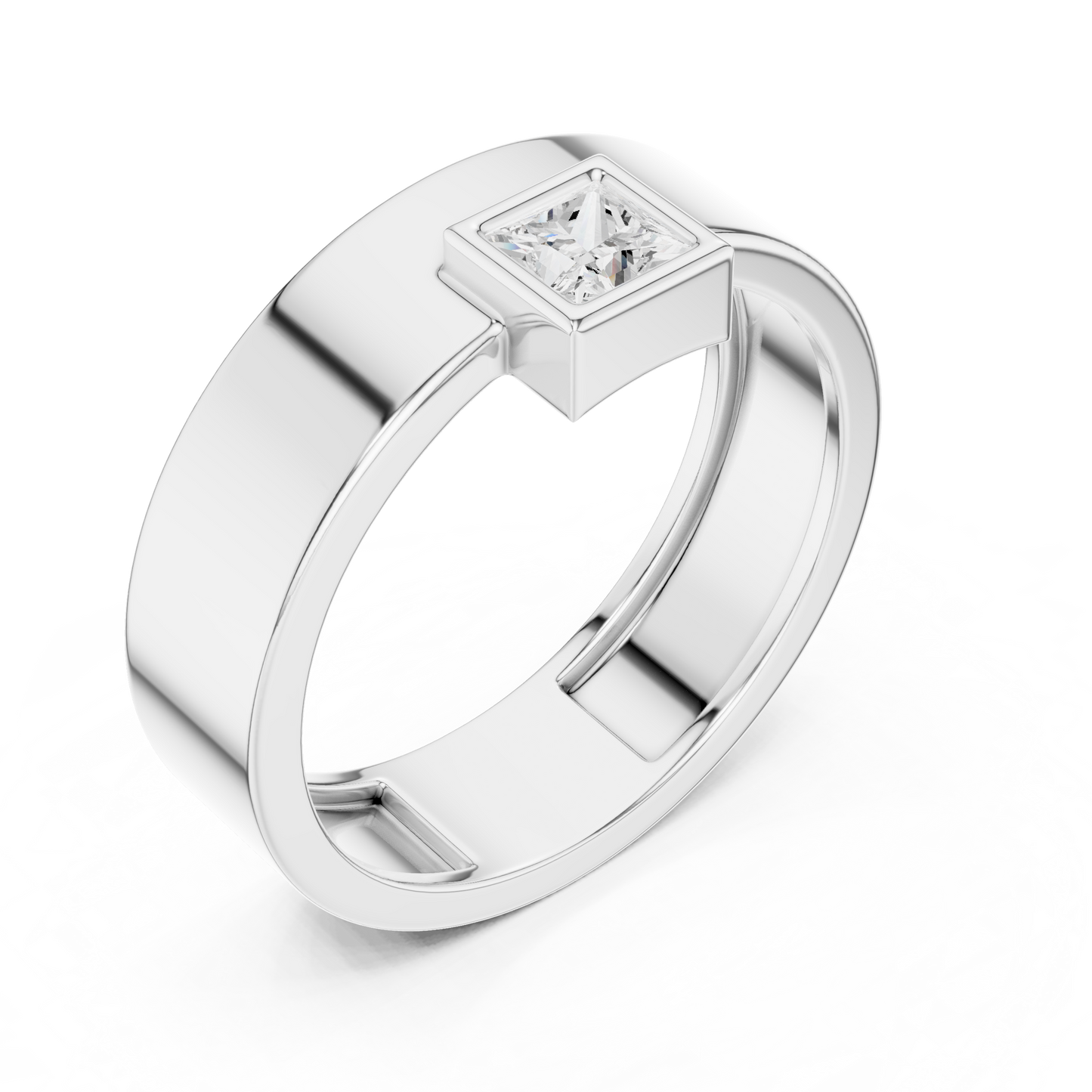 Men’s Bezel-Set Princess Cut Solitaire Ring | Modern Elegance
