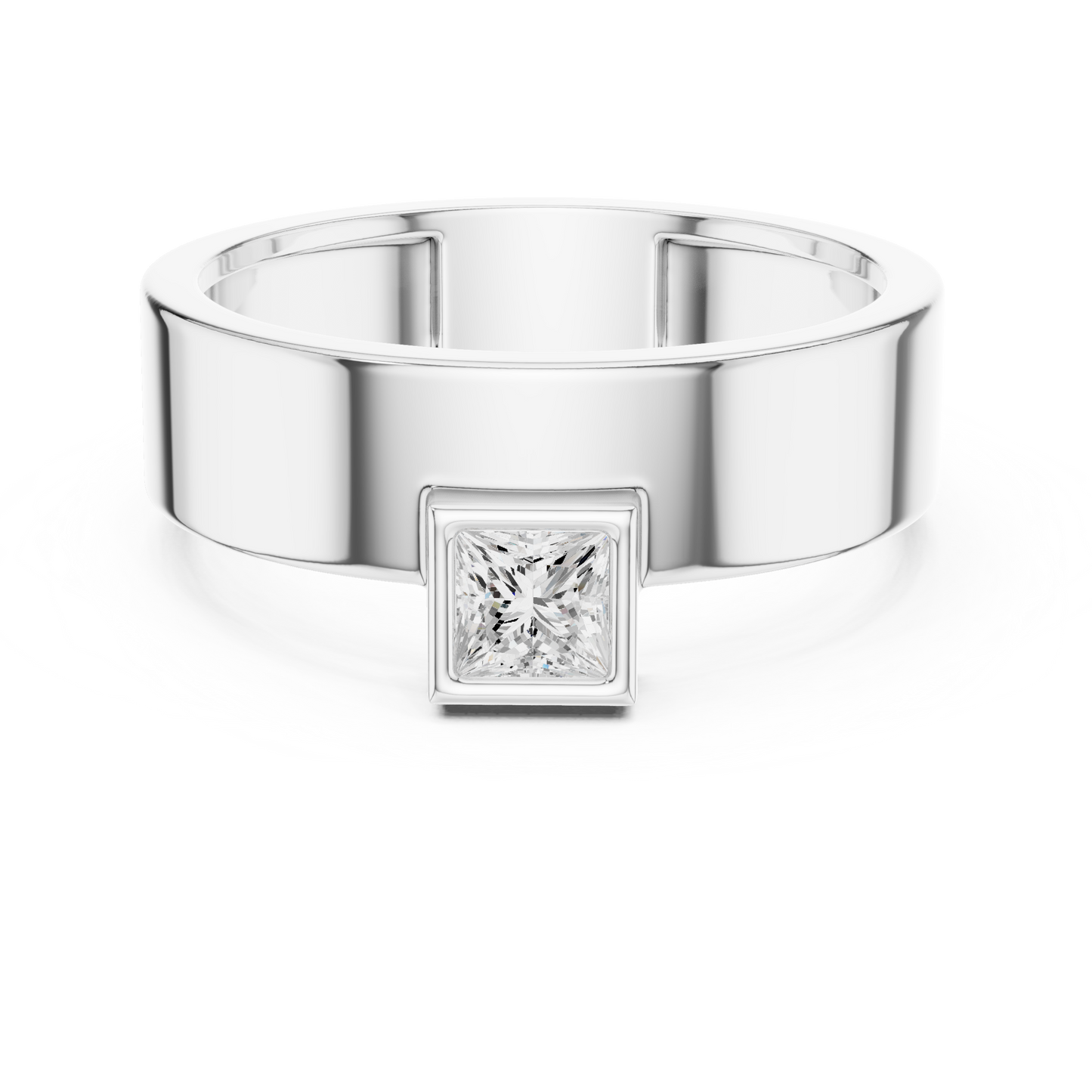 Men’s Bezel-Set Princess Cut Solitaire Ring | Modern Elegance