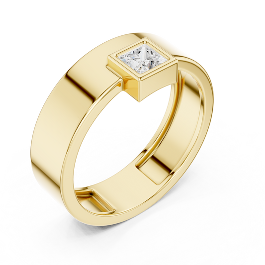 Men’s Bezel-Set Princess Cut Solitaire Ring | Modern Elegance