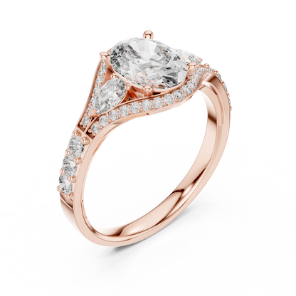 Three-Stone Oval Solitaire Diamond Ring in Rose Gold | Available in Yellow Gold, Platinum & 925 Silver