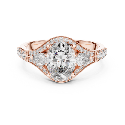 Three-Stone Oval Solitaire Diamond Ring in Rose Gold | Available in Yellow Gold, Platinum & 925 Silver