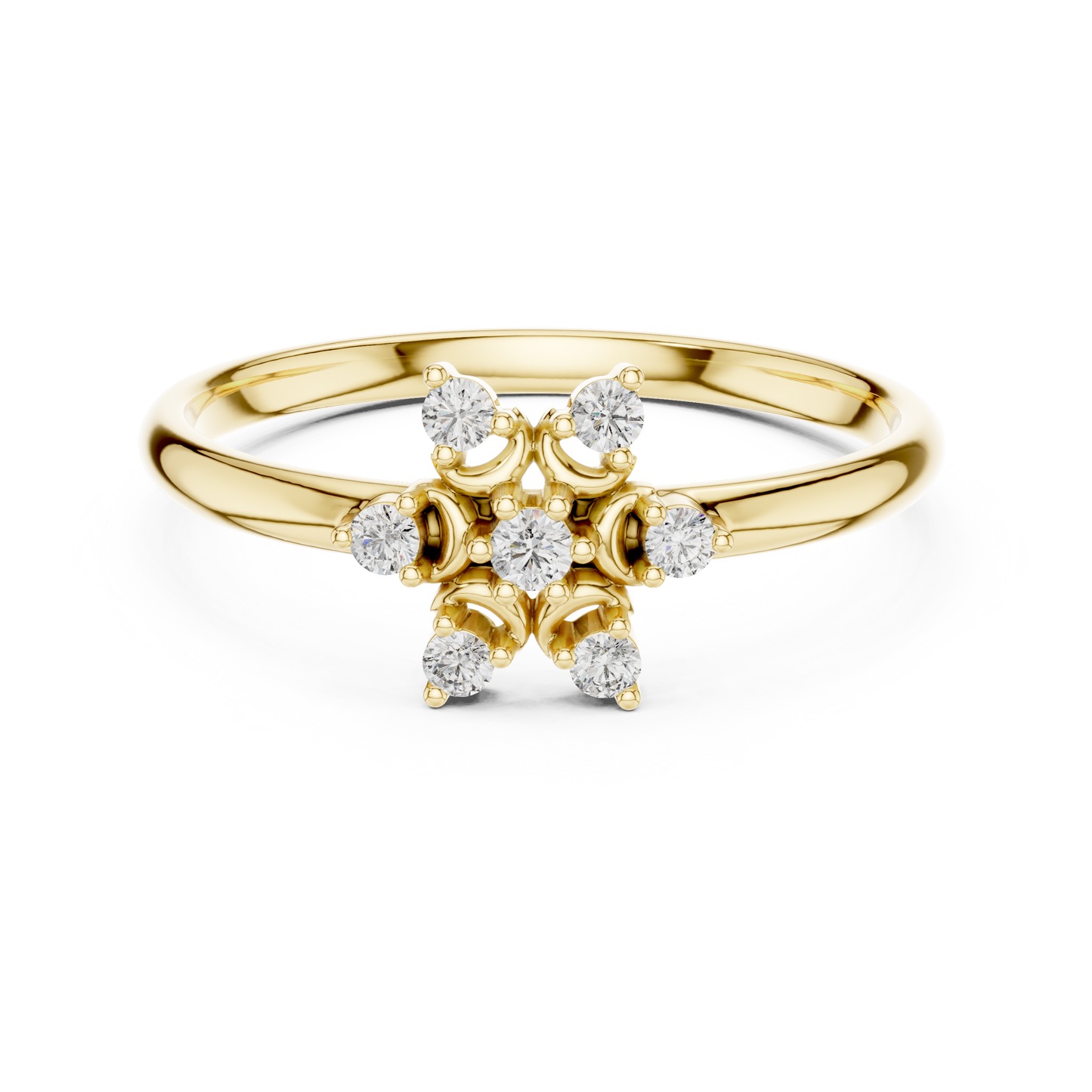 Contemporary Floral Diamond Ring in Yellow Gold | Also in Rose Gold, Platinum & 925 Silver