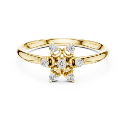Contemporary Floral Diamond Ring in Yellow Gold | Also in Rose Gold, Platinum & 925 Silver