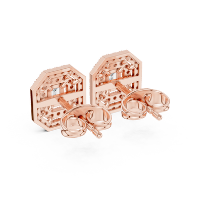 Emerald-Cut Diamond Halo Stud Earrings | Available in Gold, Silver & Platinum