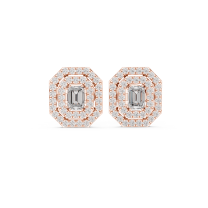 Emerald-Cut Diamond Halo Stud Earrings | Available in Gold, Silver & Platinum