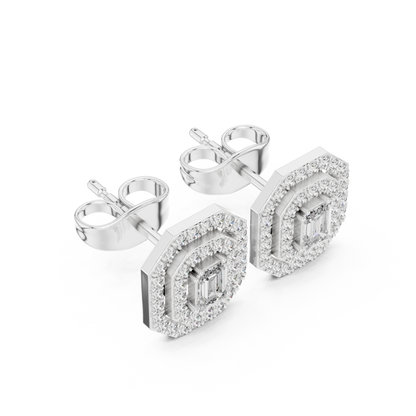 Emerald-Cut Diamond Halo Stud Earrings | Available in Gold, Silver & Platinum