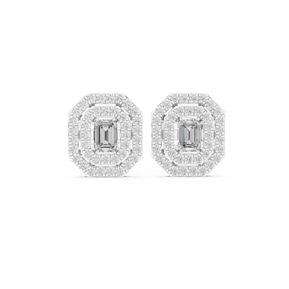 Emerald-Cut Diamond Halo Stud Earrings | Available in Gold, Silver & Platinum