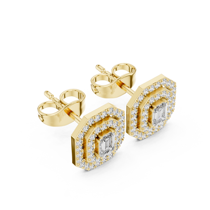 Emerald-Cut Diamond Halo Stud Earrings | Available in Gold, Silver & Platinum