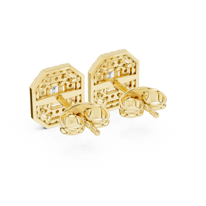 Emerald-Cut Diamond Halo Stud Earrings | Available in Gold, Silver & Platinum