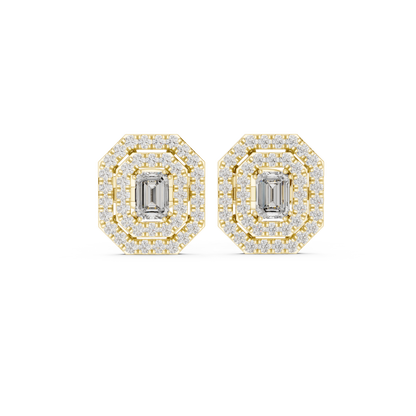 Emerald-Cut Diamond Halo Stud Earrings | Available in Gold, Silver & Platinum