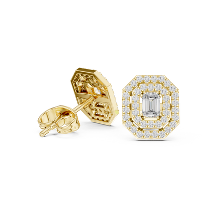 Emerald-Cut Diamond Halo Stud Earrings | Available in Gold, Silver & Platinum
