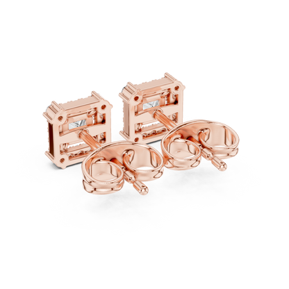 Princess-Cut Diamond Halo Stud Earrings | Classic Square Design