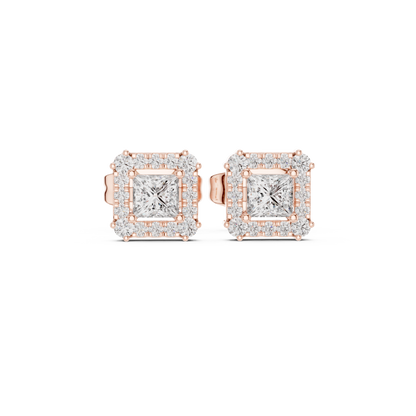 Princess-Cut Diamond Halo Stud Earrings | Classic Square Design