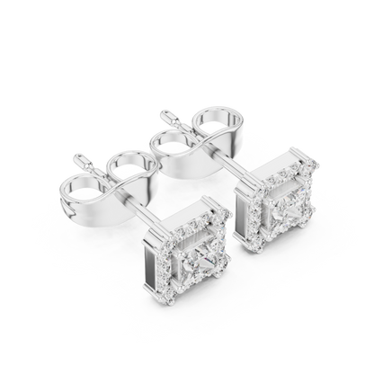 Princess-Cut Diamond Halo Stud Earrings | Classic Square Design