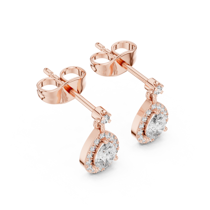 Oval Halo Diamond Drop Earrings | Elegant Dangle Studs