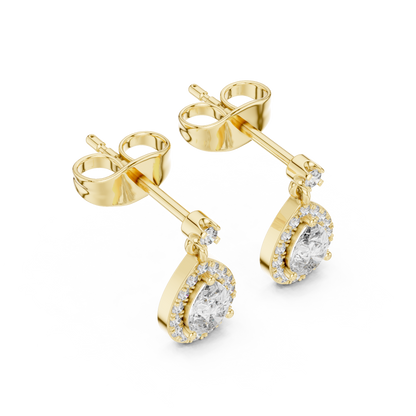 Oval Halo Diamond Drop Earrings | Elegant Dangle Studs
