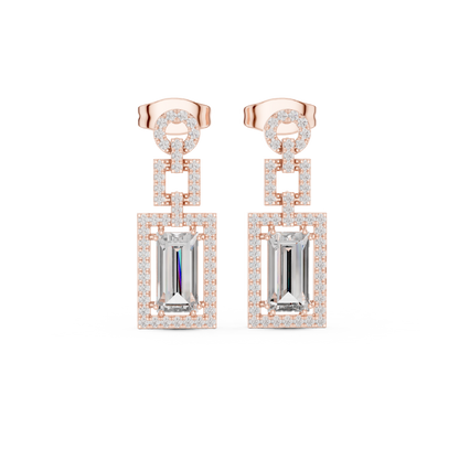 Art Deco Emerald Cut Drop Earrings | Geometric Diamond Dangles