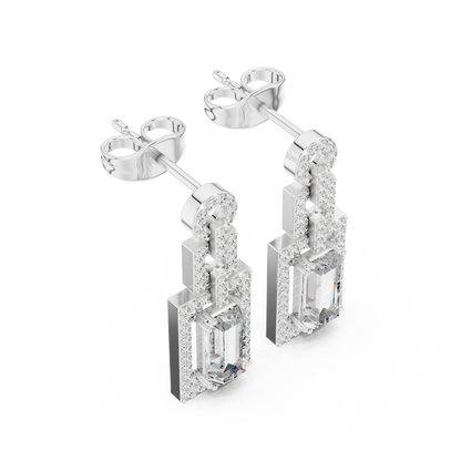 Art Deco Emerald Cut Drop Earrings | Geometric Diamond Dangles