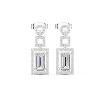 Art Deco Emerald Cut Drop Earrings | Geometric Diamond Dangles