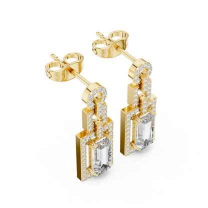 Art Deco Emerald Cut Drop Earrings | Geometric Diamond Dangles