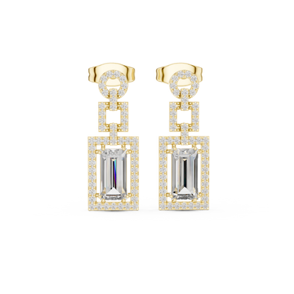 Art Deco Emerald Cut Drop Earrings | Geometric Diamond Dangles