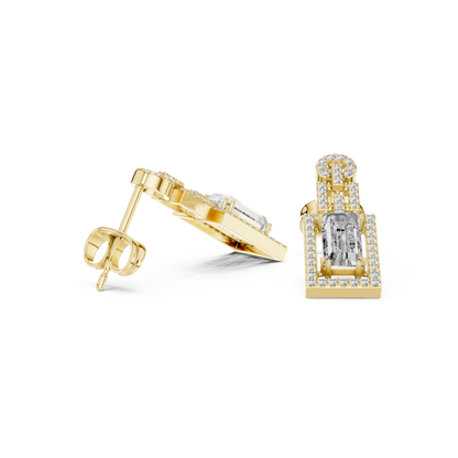 Art Deco Emerald Cut Drop Earrings | Geometric Diamond Dangles