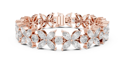 Floral Marquise Diamond Bracelet in White Metal | Available in Gold, Silver & Platinum