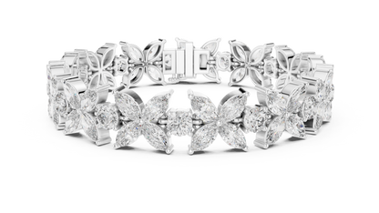 Floral Marquise Diamond Bracelet in White Metal | Available in Gold, Silver & Platinum