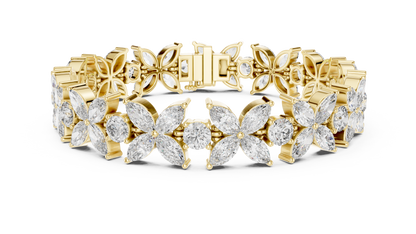 Floral Marquise Diamond Bracelet in White Metal | Available in Gold, Silver & Platinum