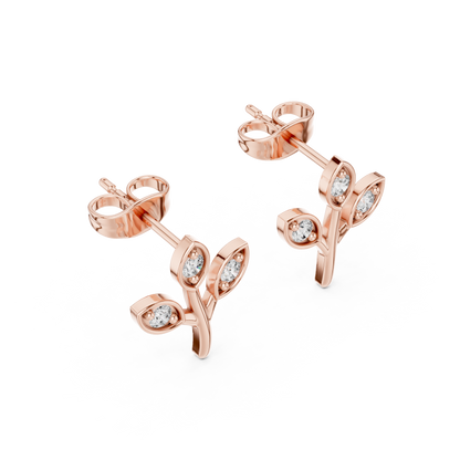 Leaf-Inspired Diamond Stud Earrings – Rose Gold