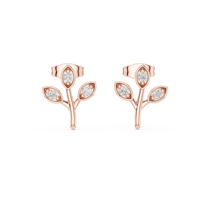 Leaf-Inspired Diamond Stud Earrings – Rose Gold