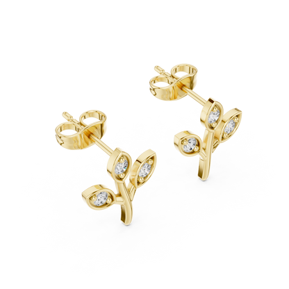 Leaf-Inspired Diamond Stud Earrings – Rose Gold