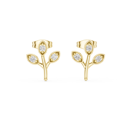 Leaf-Inspired Diamond Stud Earrings – Rose Gold
