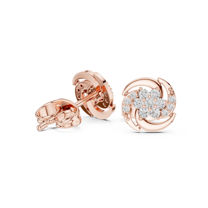 Diamond Halo Circle Stud Earrings – Rose Gold