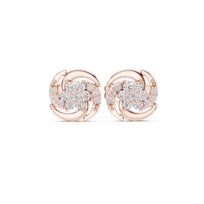 Diamond Halo Circle Stud Earrings – Rose Gold