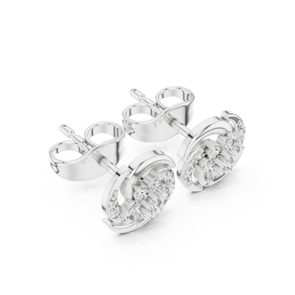 Diamond Halo Circle Stud Earrings – Rose Gold