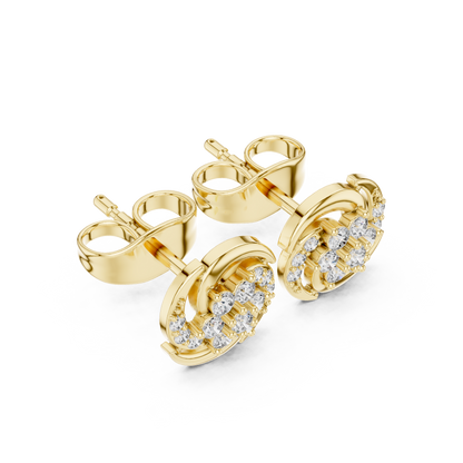 Diamond Halo Circle Stud Earrings – Rose Gold