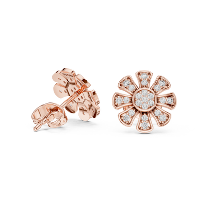 Floral Diamond Stud Earrings – Rose Gold Finish