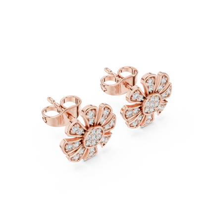 Floral Diamond Stud Earrings – Rose Gold Finish