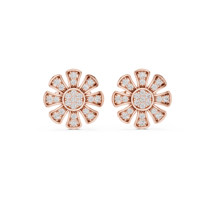 Floral Diamond Stud Earrings – Rose Gold Finish