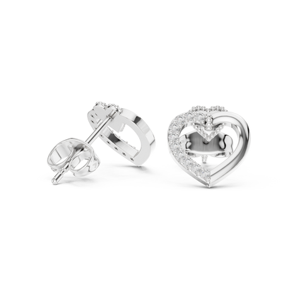 Diamond Heart Stud Earrings with Bow Accent – Rose Gold Finish