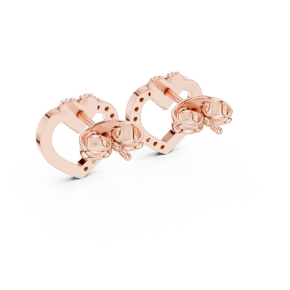 Diamond Heart Stud Earrings with Bow Accent – Rose Gold Finish