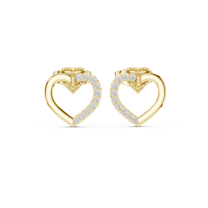 Diamond Heart Stud Earrings with Bow Accent – Rose Gold Finish