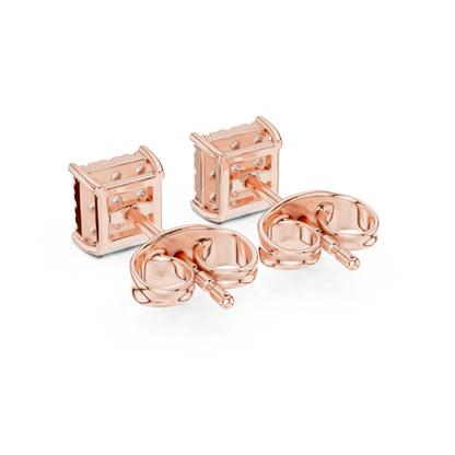 Princess-Cut Diamond Cluster Stud Earrings – Rose Gold Finish
