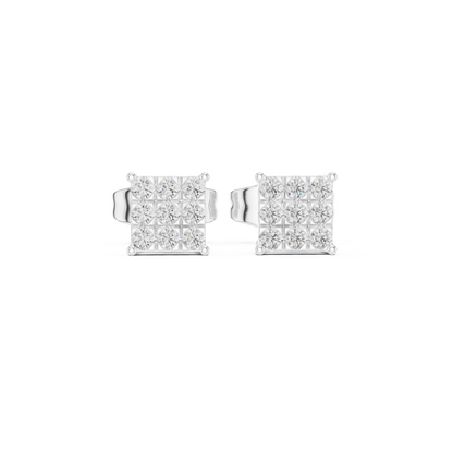 Princess-Cut Diamond Cluster Stud Earrings – Rose Gold Finish