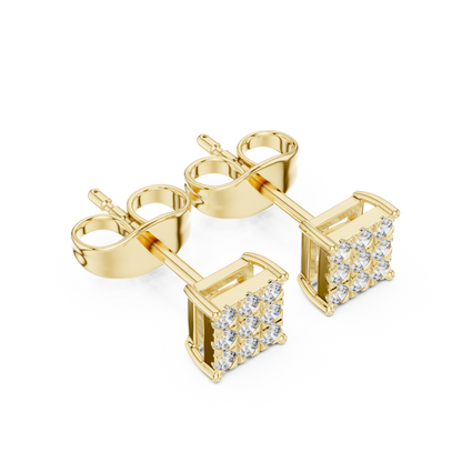 Princess-Cut Diamond Cluster Stud Earrings – Rose Gold Finish