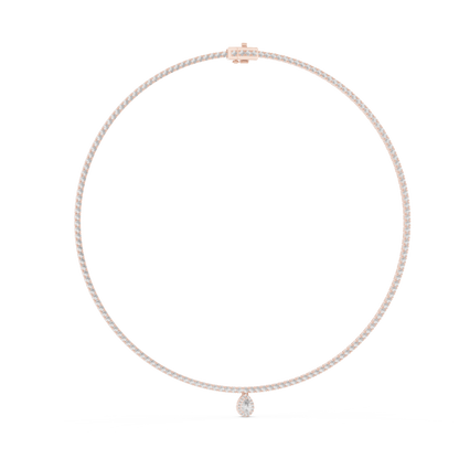 Double Line Diamond Necklace with Pear Drop Pendant – Rose Gold